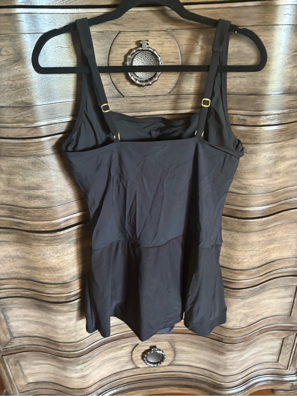 Classic Black One-Piece Swimdress with Gold Accents - Picture 7 of 7